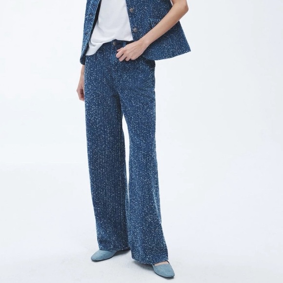 NWT Rag & Bone Logan Wide Leg Mid Rise Jeans Indigo Tweed Blue - Picture 12 of 13